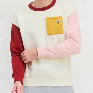 PUMA Pocket Small Label Colorblock Sports Knit Round Neck Pullover Creamy White